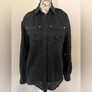 Michael Kors navy blue Ramie button up top